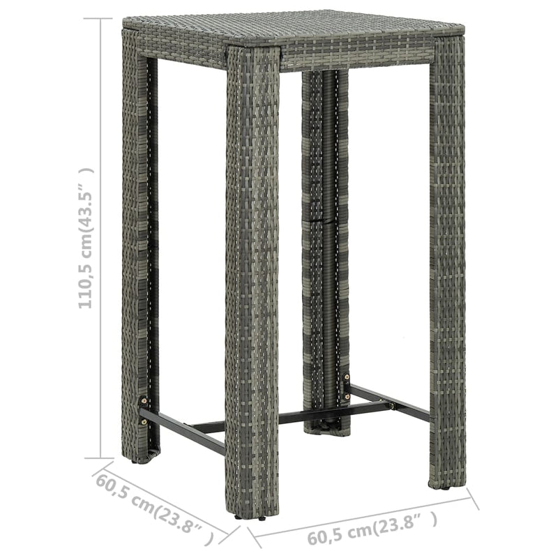 vidaXL 3 Piece Outdoor Bar Set with Armrest Poly Rattan Grey