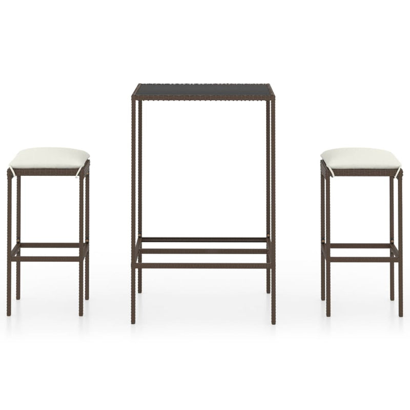 vidaXL 3 Piece Garden Bar Set with Cushions Poly Rattan Brown