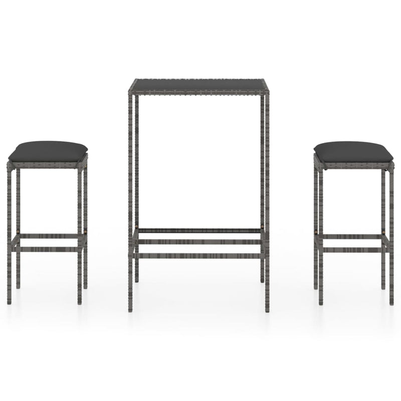vidaXL 3 Piece Garden Bar Set with Cushions Poly Rattan Grey