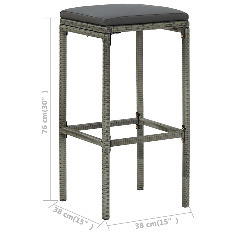 vidaXL 3 Piece Garden Bar Set with Cushions Poly Rattan Grey