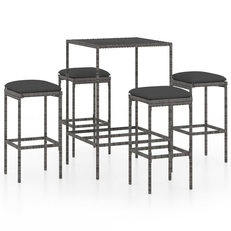 vidaXL 5 Piece Garden Bar Set with Cushions Poly Rattan Grey