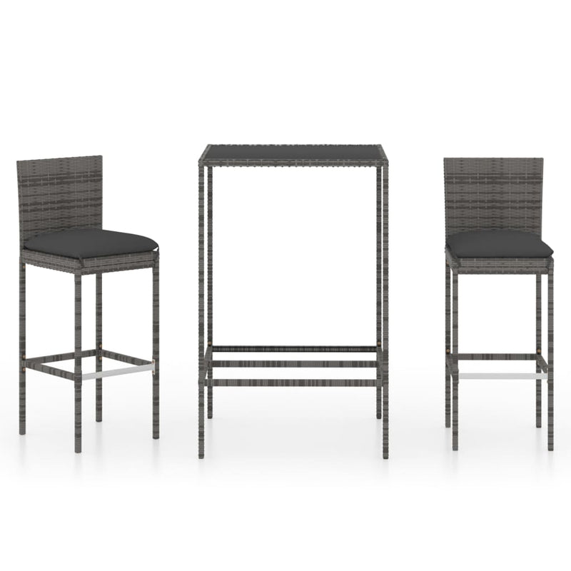 vidaXL 3 Piece Garden Bar Set with Cushions Poly Rattan Grey