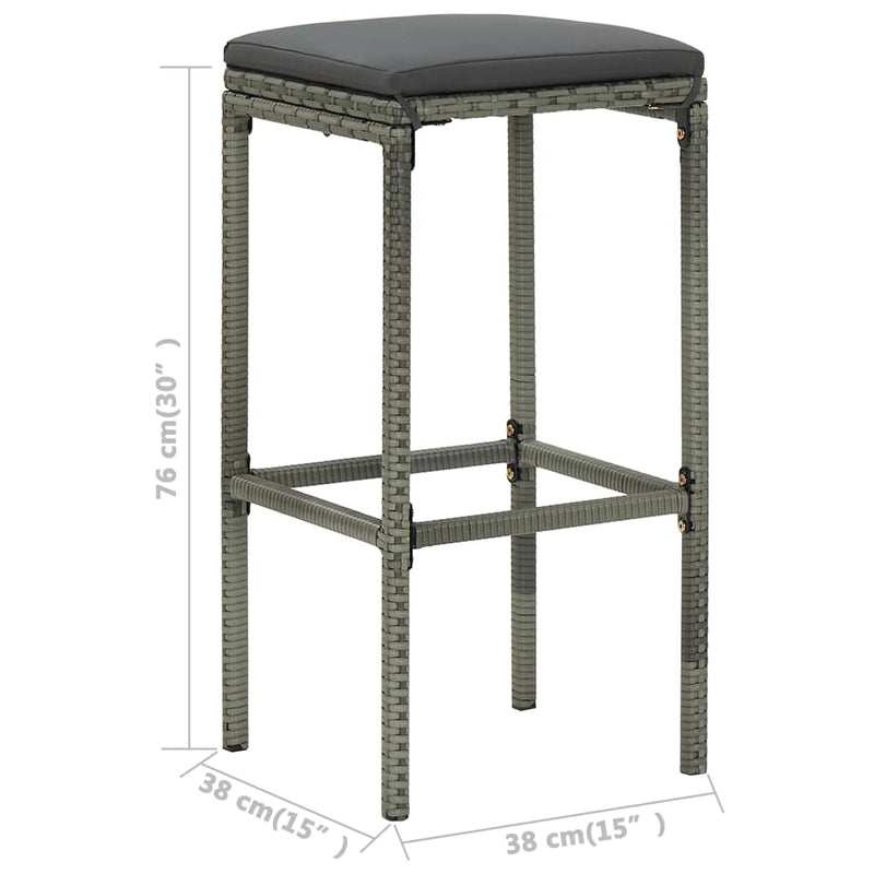 vidaXL 3 Piece Garden Bar Set with Cushions Grey