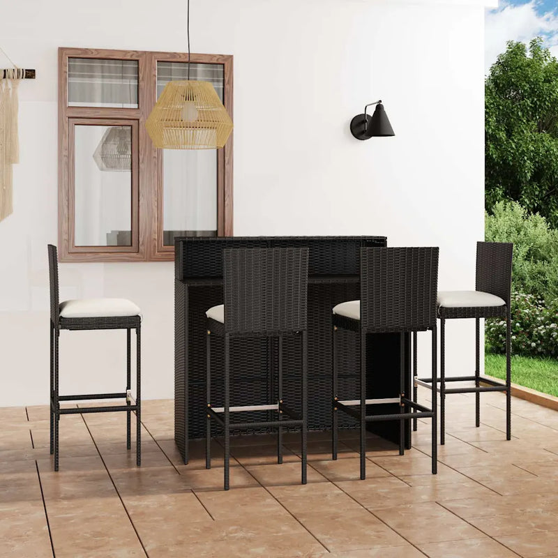 5 Piece Garden Bar Set with Cushions Black