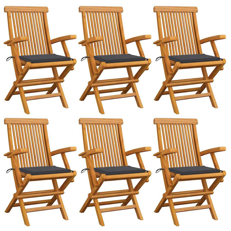 vidaXL Garden Chairs with Anthracite Cushions 6 pcs Solid Teak Wood