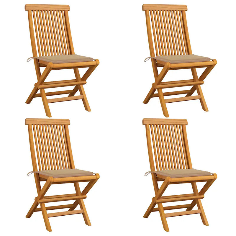 Garden Chairs with Beige Cushions 4 pcs Solid Teak Wood