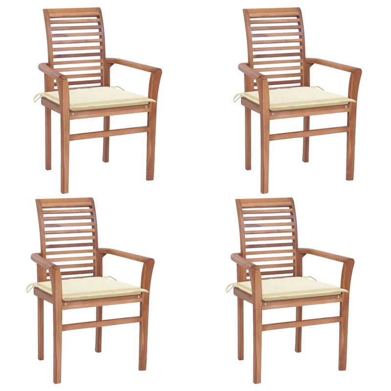 vidaXL Dining Chairs 4 pcs with Cream Cushions Solid Teak Wood