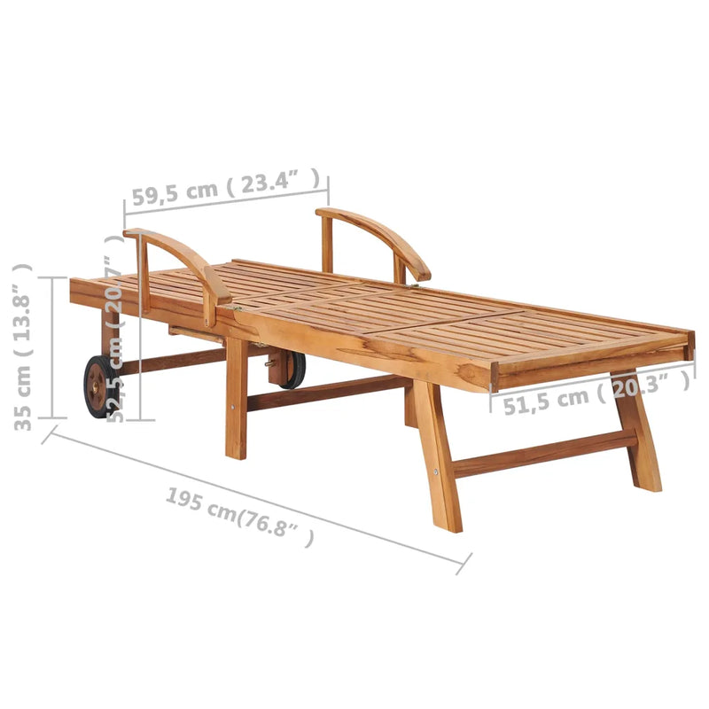 Sun Lounger with Grey Cushion Solid Teak Wood