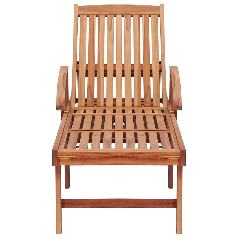 Sun Lounger with Grey Cushion Solid Teak Wood