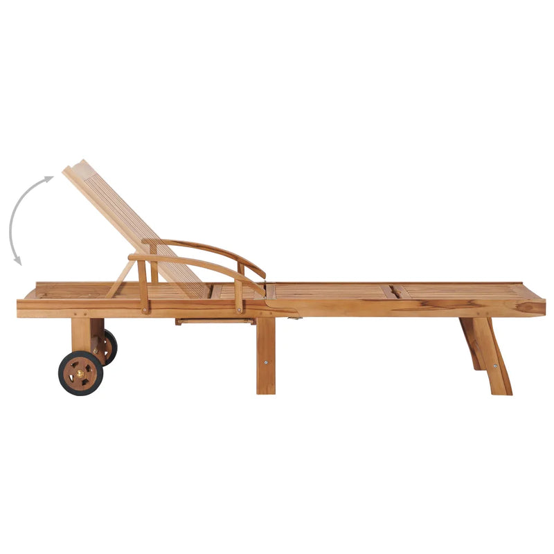 Sun Lounger with Grey Cushion Solid Teak Wood