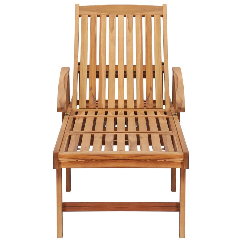 Sun Lounger with Table and Cushion Solid Teak Wood