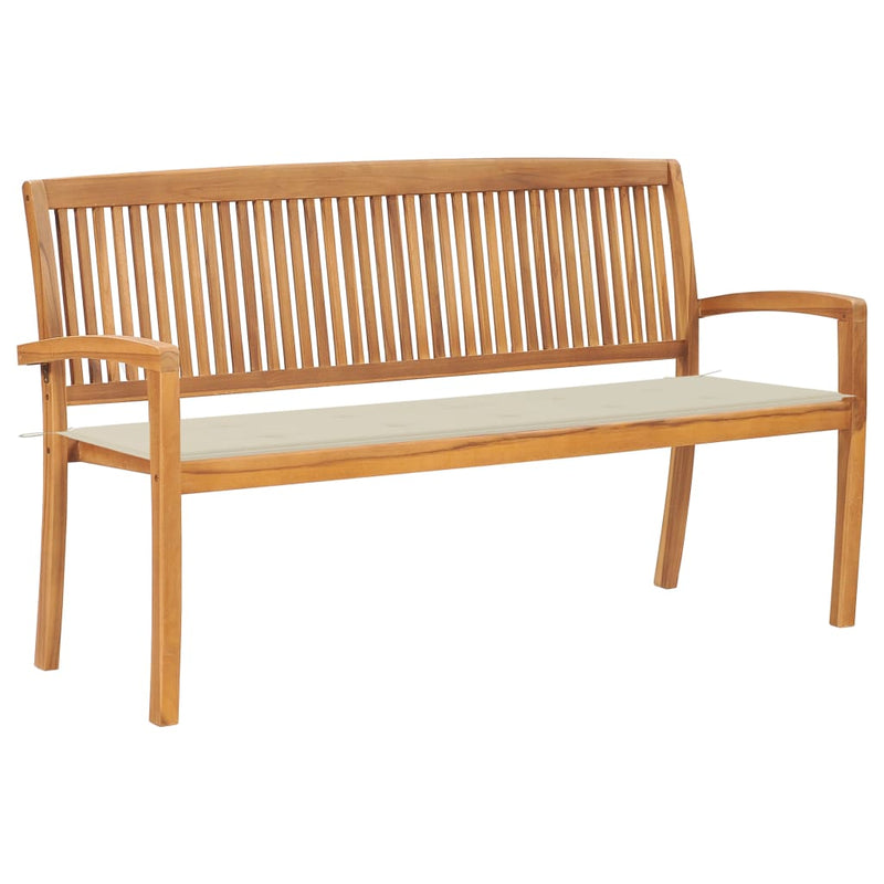 vidaXL Stacking Garden Bench with Cushion 159 cm Solid Teak Wood