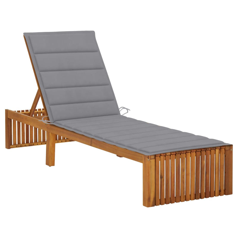 vidaXL Sun Lounger with Cushion Solid Acacia Wood