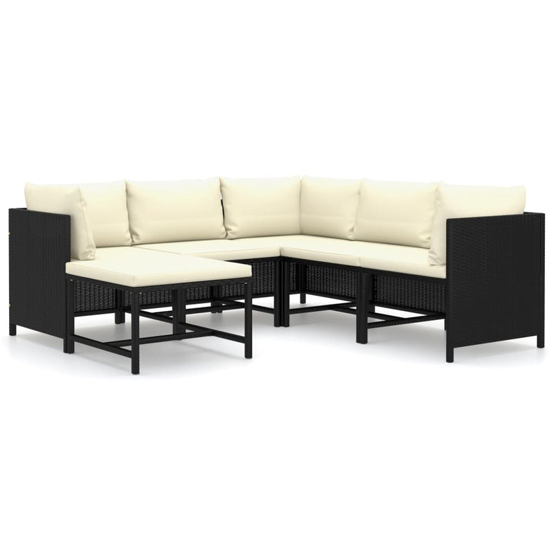 vidaXL 6 Piece Garden Lounge Set with Cushions Poly Rattan Black