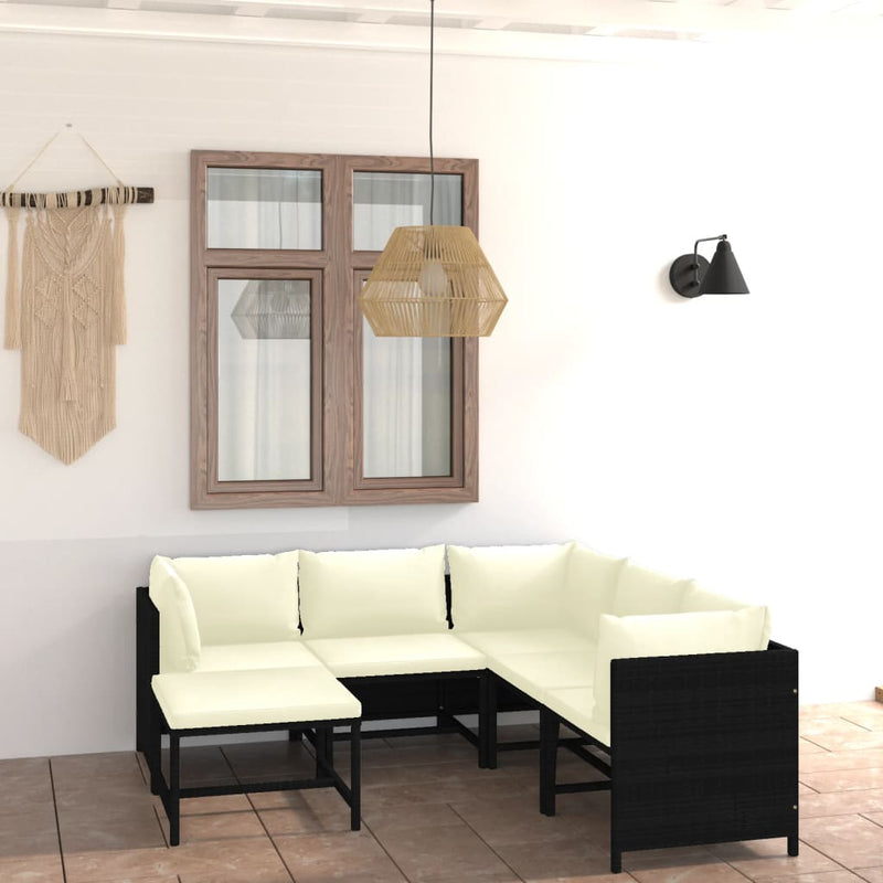 vidaXL 6 Piece Garden Lounge Set with Cushions Poly Rattan Black