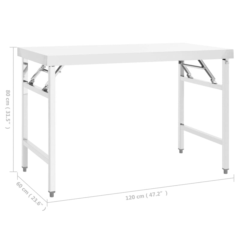 Kitchen Folding Work Table 120x60x80 cm Stainless Steel