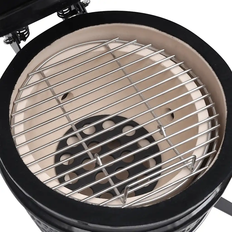 2-in-1 Kamado Barbecue Grill Smoker Ceramic 56 cm Black