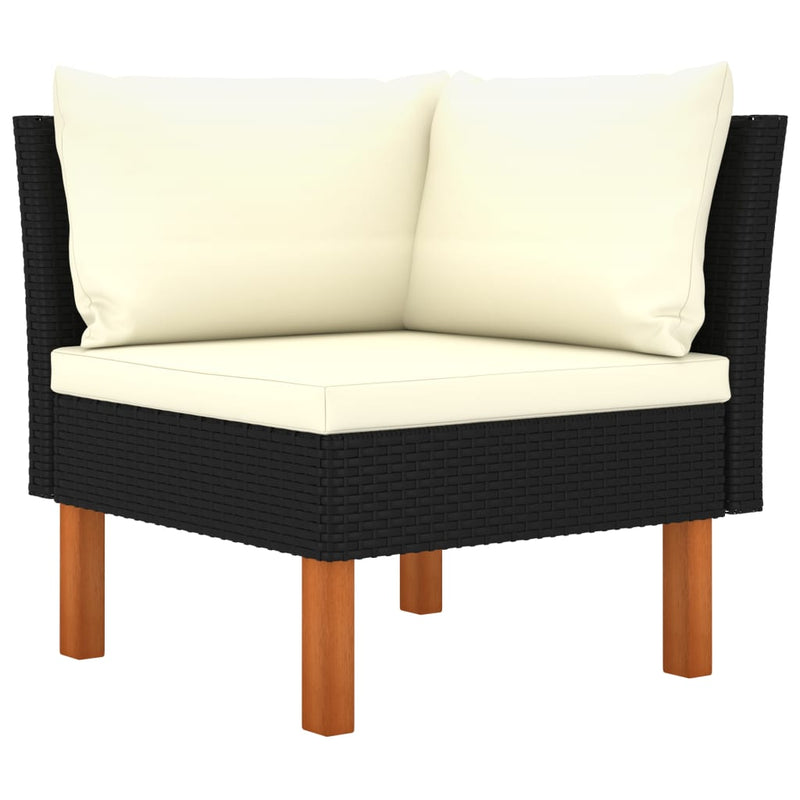 vidaXL 3-Seater Garden Sofa with Cushions Black Poly Rattan