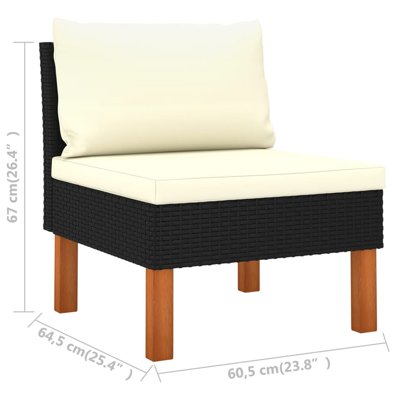vidaXL 3-Seater Garden Sofa with Cushions Black Poly Rattan