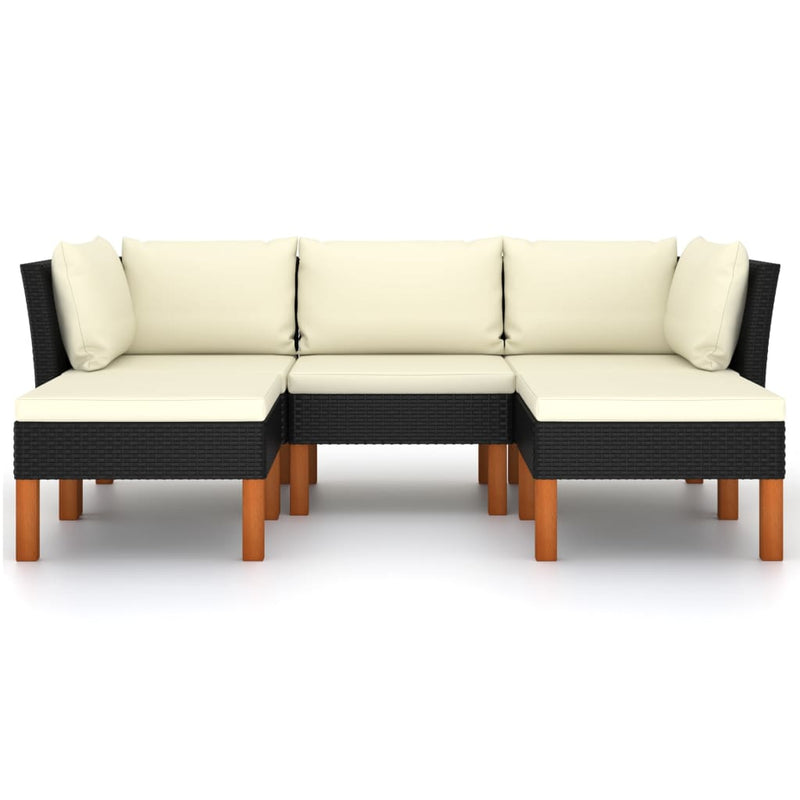 vidaXL 5 Piece Garden Lounge Set with Cushions Poly Rattan Black