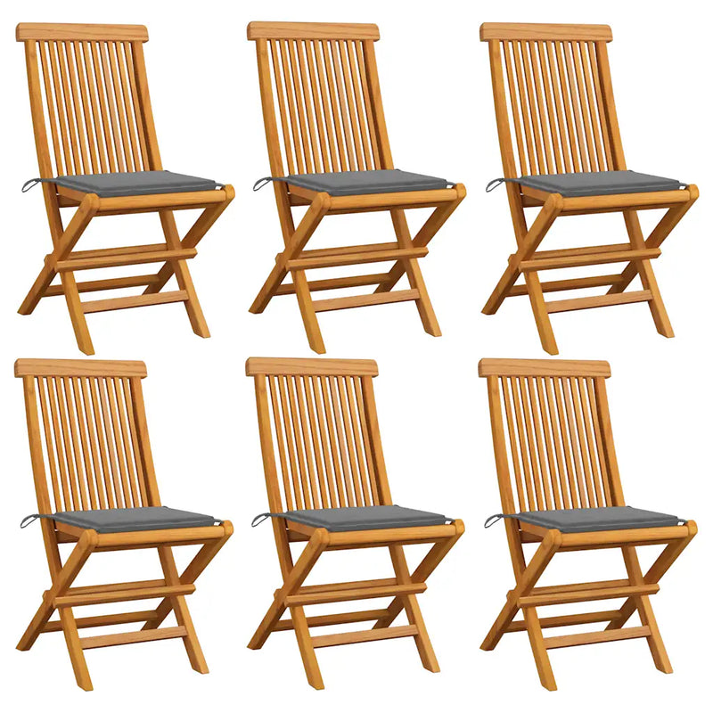 Garden Chairs with Grey Cushions 6 pcs Solid Teak Wood
