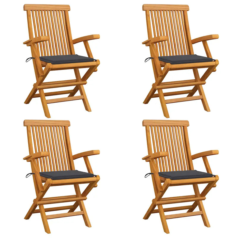 Garden Chairs with Anthracite Cushions 4 pcs Solid Teak Wood