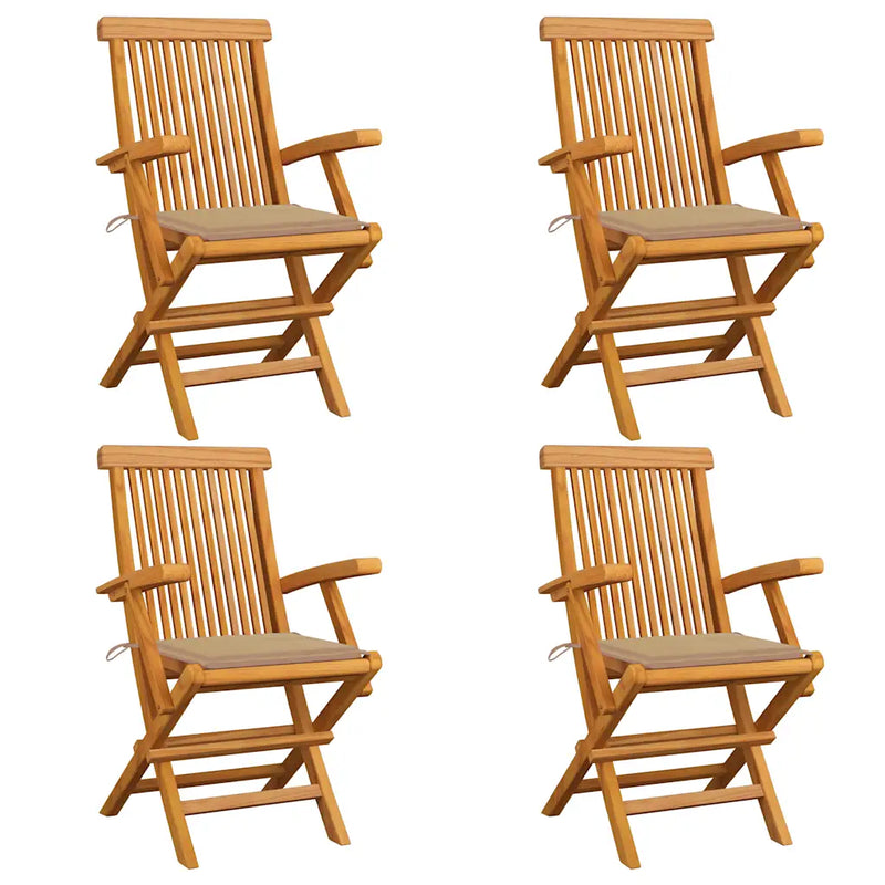 Garden Chairs with Beige Cushions 4 pcs Solid Teak Wood
