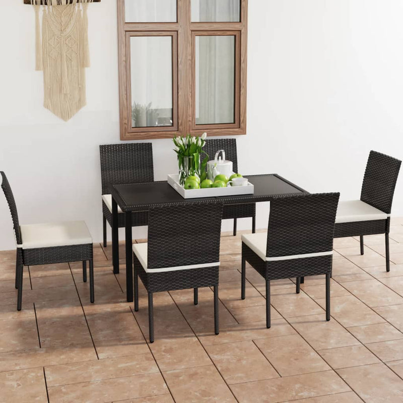 vidaXL 7 Piece Garden Dining Set Poly Rattan Black