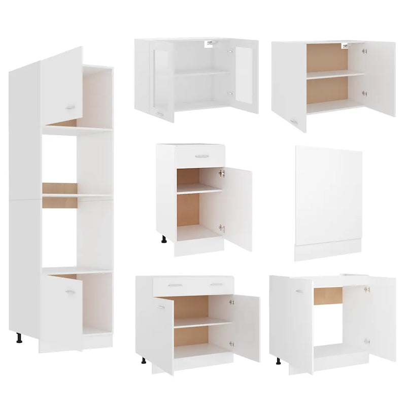7 Piece Kitchen Cabinet Set Lyon White Engineered Wood