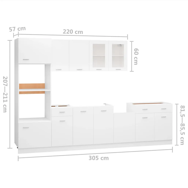 7 Piece Kitchen Cabinet Set Lyon White Engineered Wood