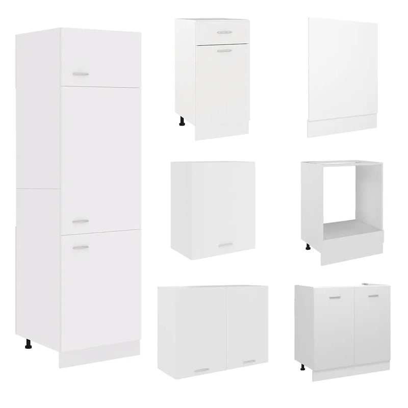 7 Piece Kitchen Cabinet Set Lyon White Engineered Wood