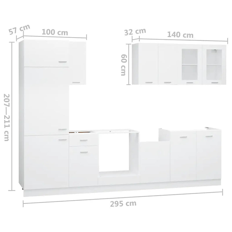 8 Piece Kitchen Cabinet Set Lyon White Engineered Wood
