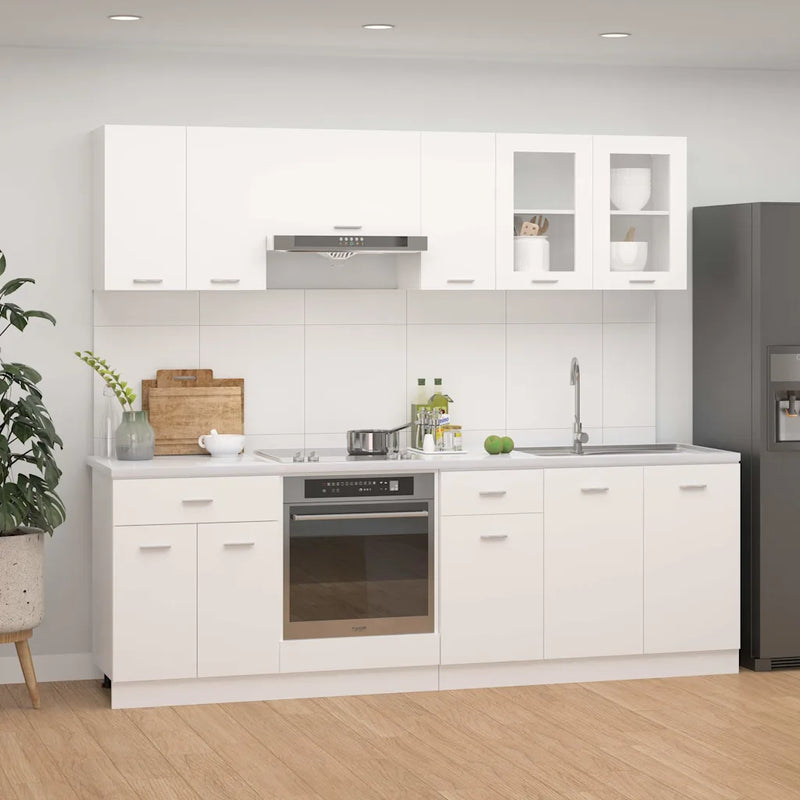 8 Piece Kitchen Cabinet Set Lyon White Engineered Wood