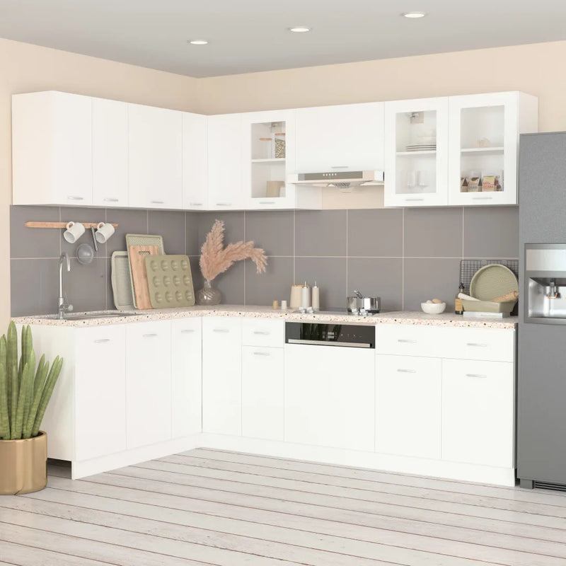 11 Piece Kitchen Cabinet Set Lyon White Engineered Wood