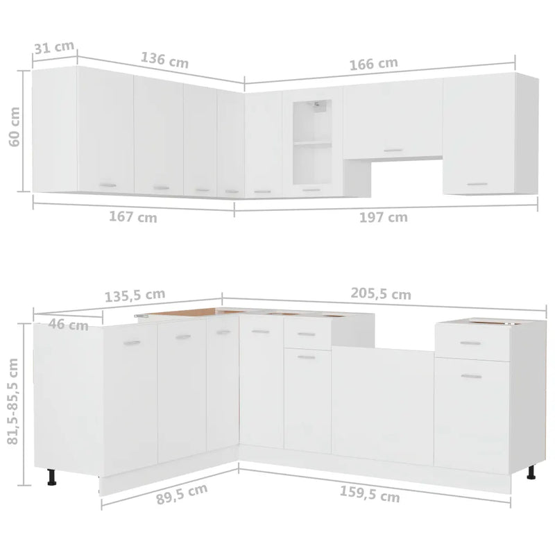 11 Piece Kitchen Cabinet Set Lyon White Engineered Wood
