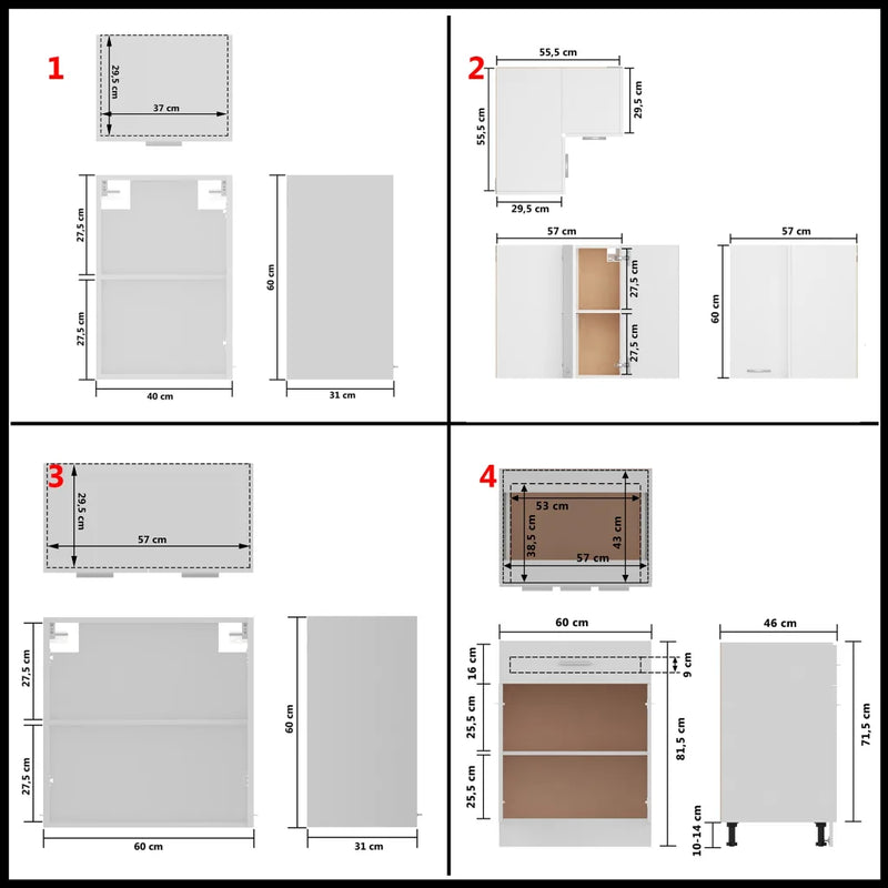 11 Piece Kitchen Cabinet Set Lyon White Engineered Wood