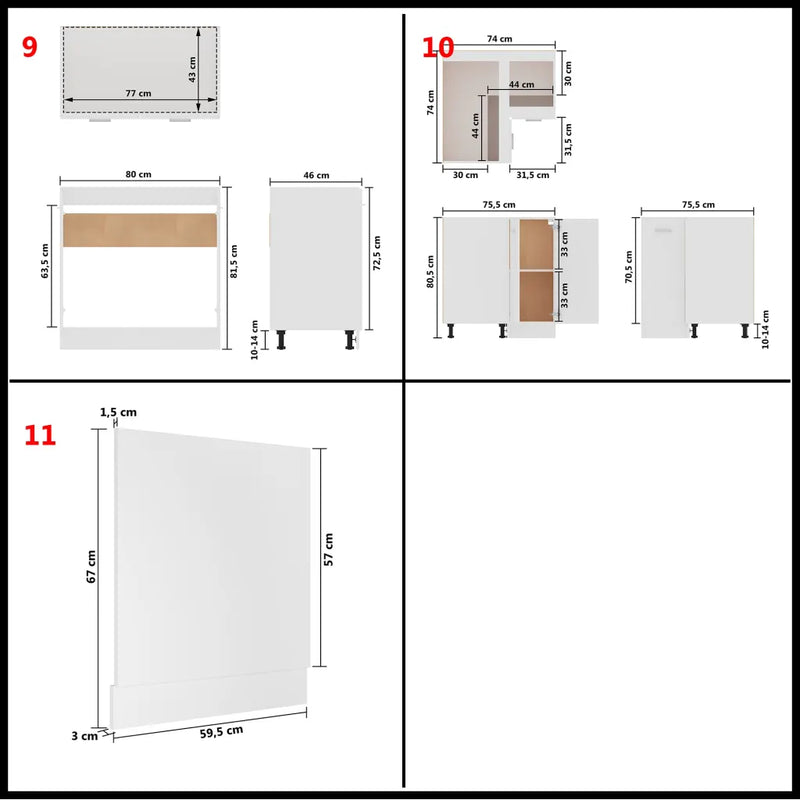 11 Piece Kitchen Cabinet Set Lyon White Engineered Wood