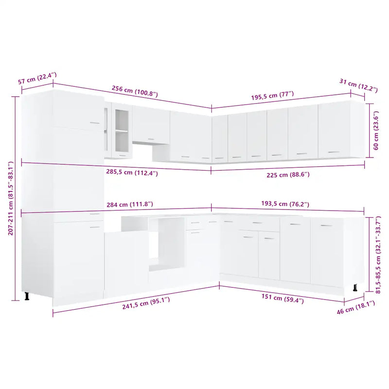 14 Piece Kitchen Cabinet Set Lyon White Engineered Wood