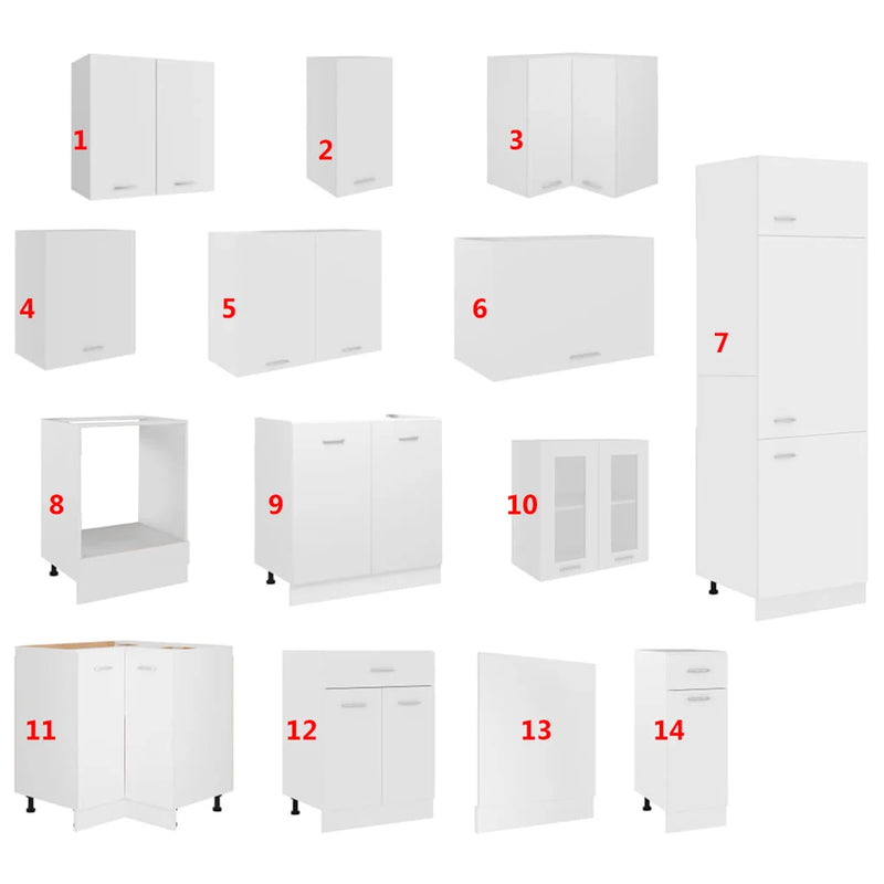 14 Piece Kitchen Cabinet Set Lyon White Engineered Wood