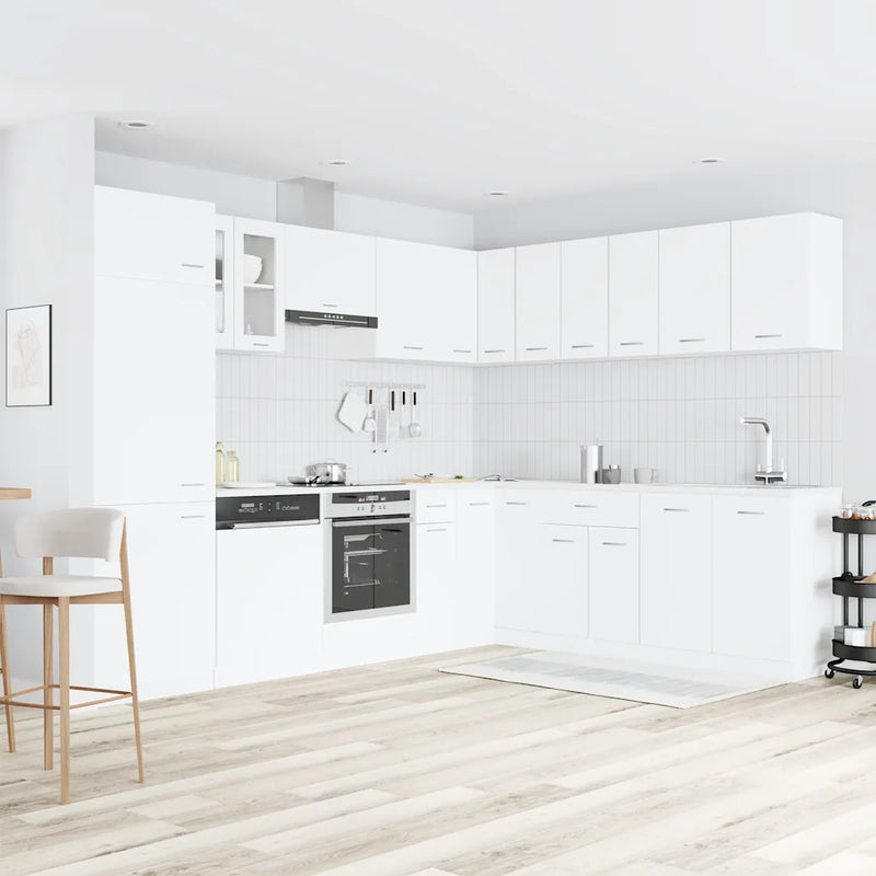 14 Piece Kitchen Cabinet Set Lyon White Engineered Wood