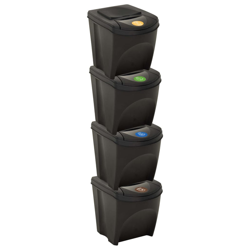 vidaXL Stackable Garbage Bin Boxes 4 pcs Anthracite 100 L Polypropylene