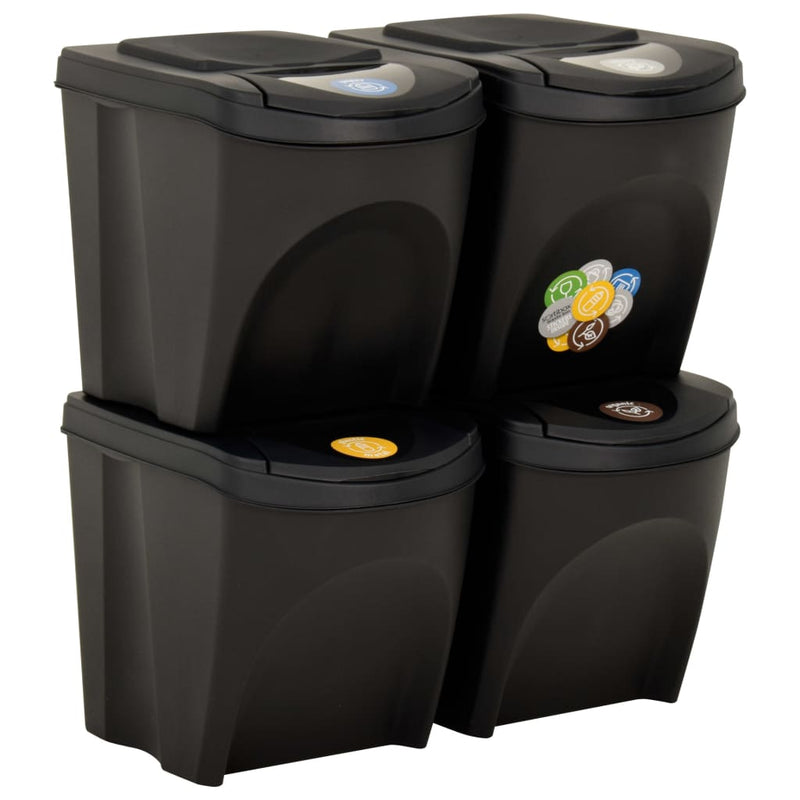 vidaXL Stackable Garbage Bin Boxes 4 pcs Anthracite 100 L Polypropylene