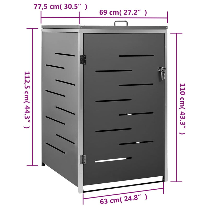 vidaXL Single Wheelie Bin Shed 69x77.5x112.5 cm Stainless Steel