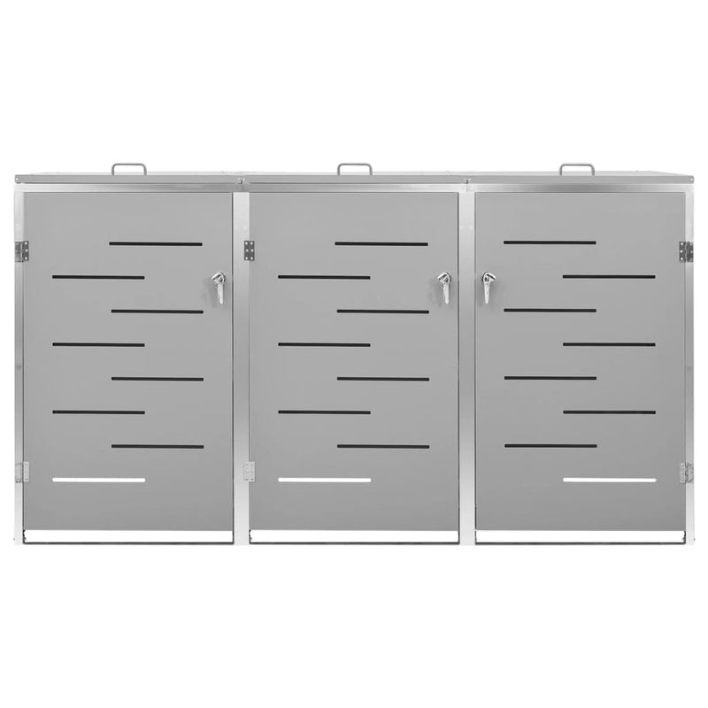 vidaXL Triple Wheelie Bin Shed 207x77.5x112.5 cm Stainless Steel