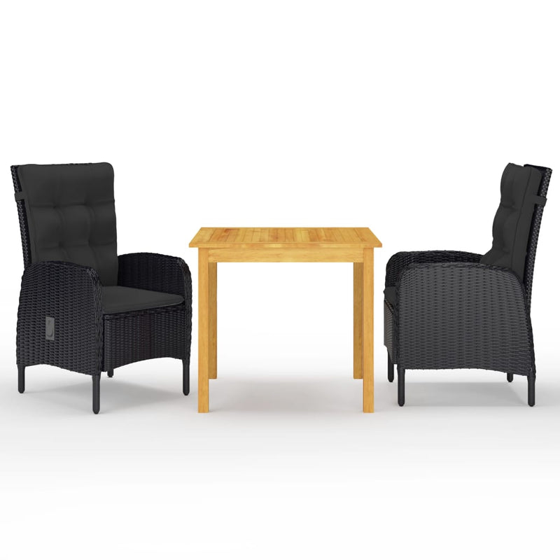vidaXL 3 Piece Garden Dining Set Black