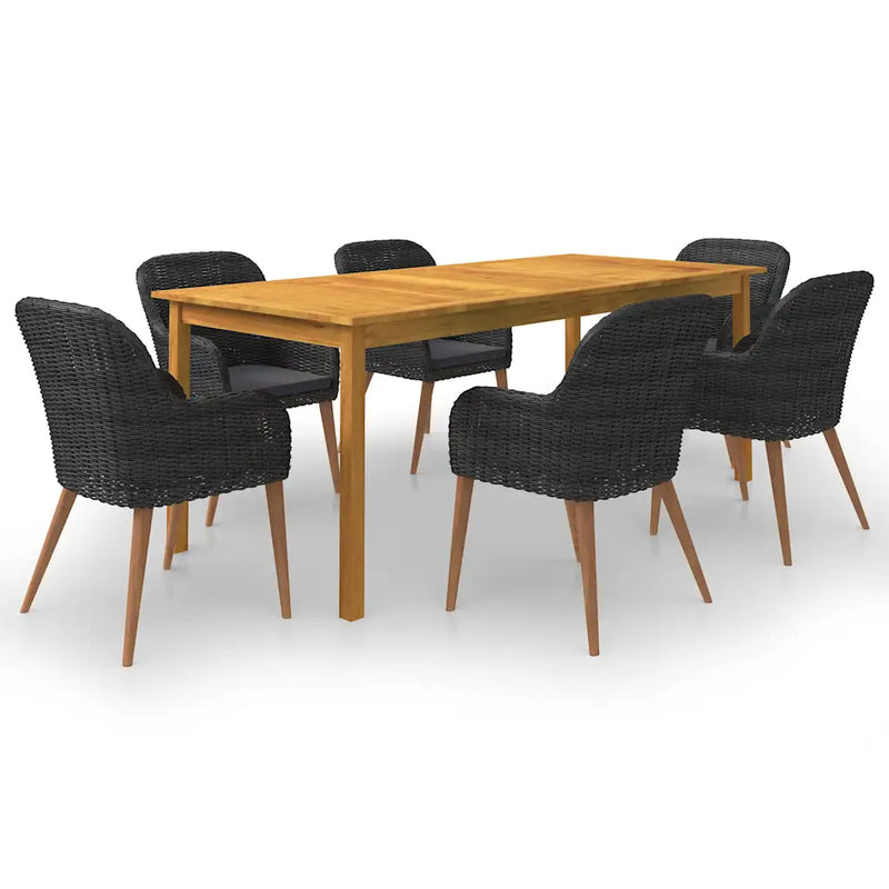 7 Piece Garden Dining Set Black