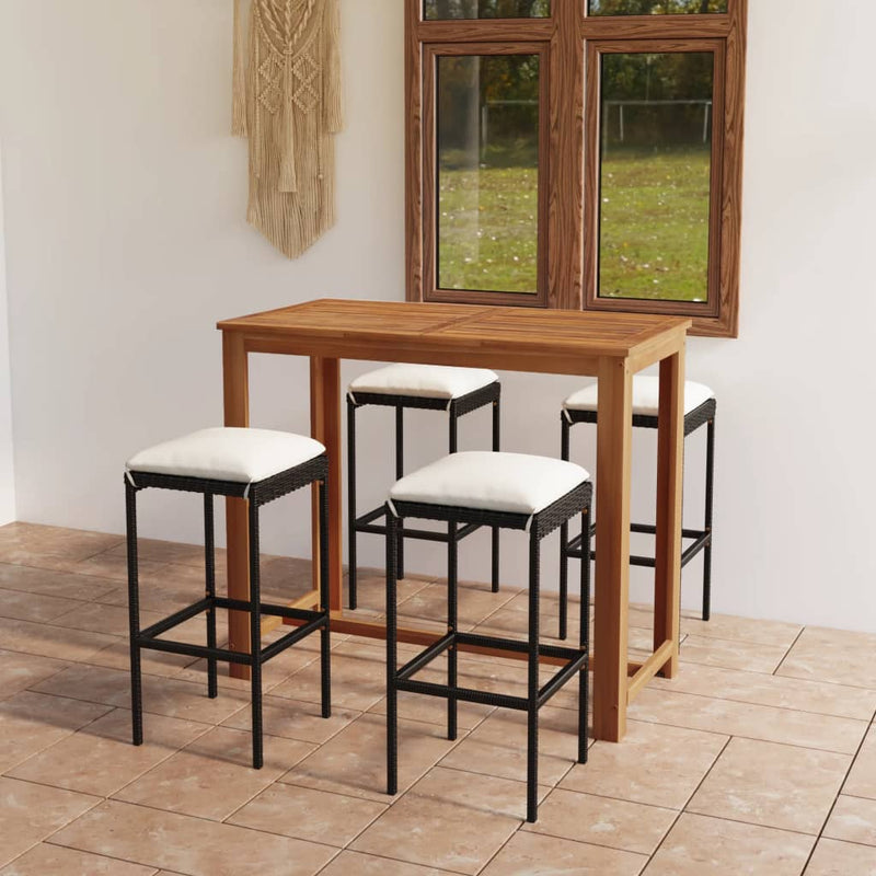 vidaXL 5 Piece Garden Bar Set with Cushions Black