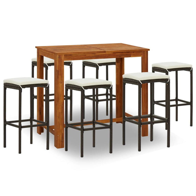 vidaXL 7 Piece Garden Bar Set with Cushions Brown