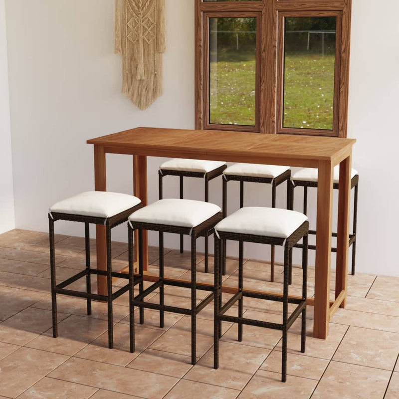 vidaXL 7 Piece Garden Bar Set with Cushions Brown