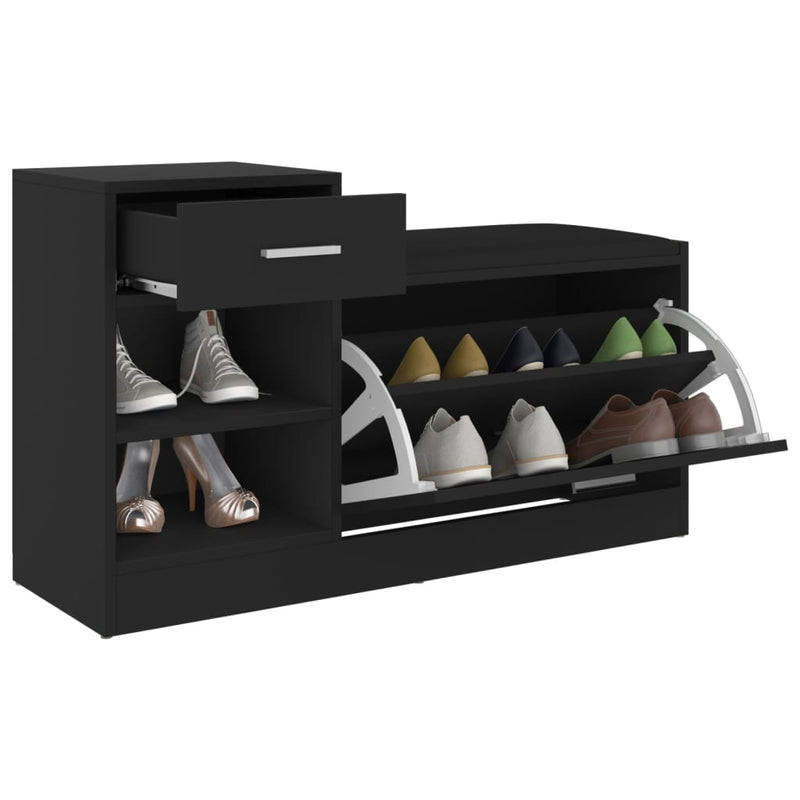vidaXL Shoe Bench Black 94.5x31x57 cm Engineered Wood